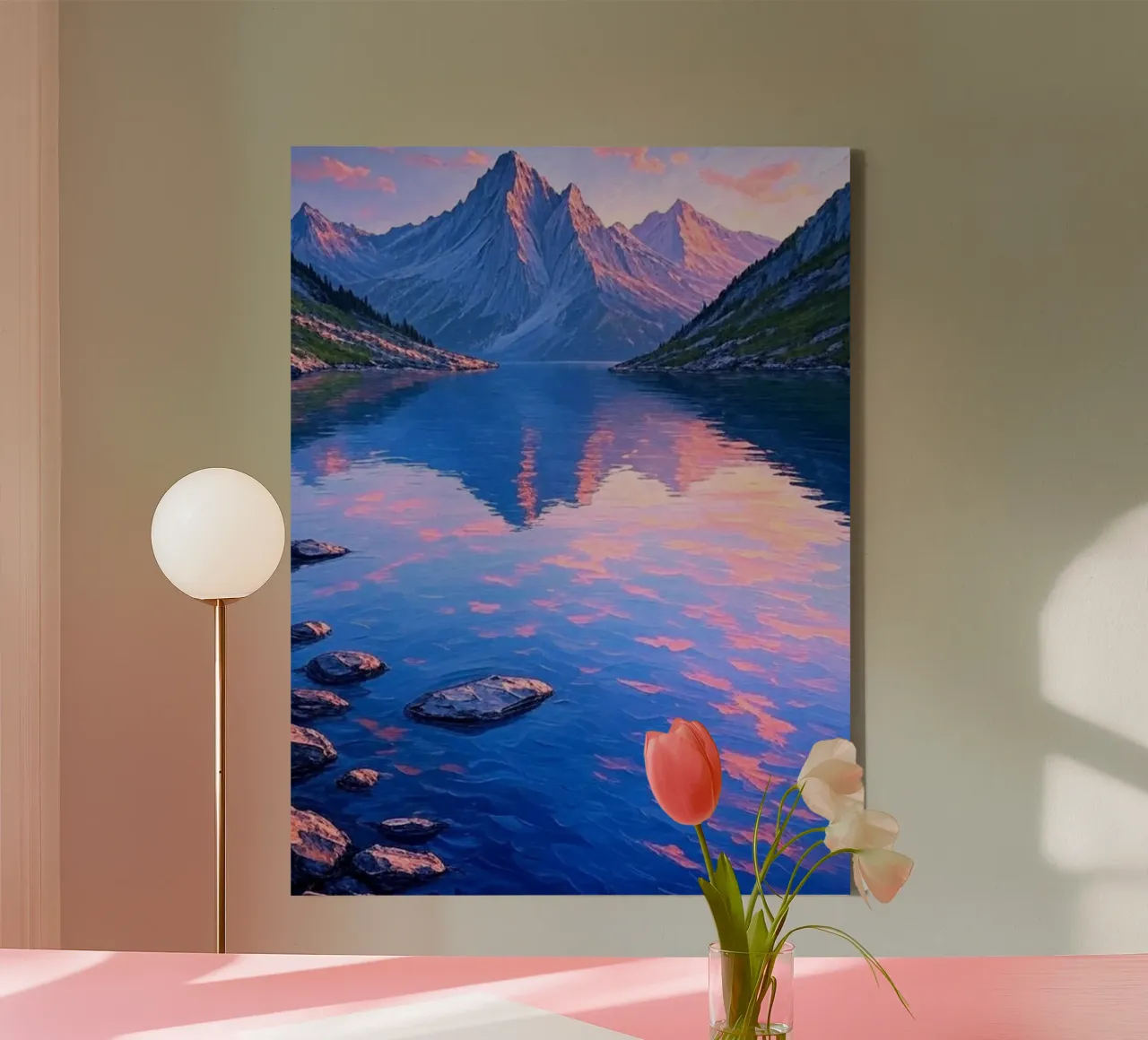 L'abbraccio della serenità: Montagne maestose che riflettono tela con Cornice a cassetta da Artistic-shop