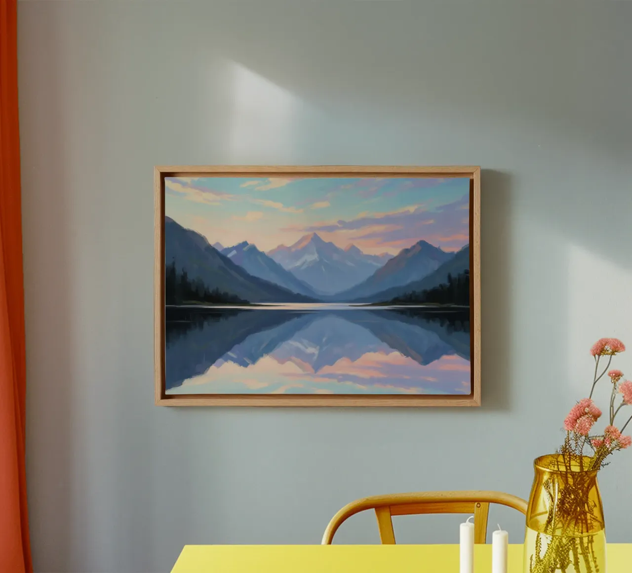 Sussurri del crepuscolo: Sereno lago di montagna che riflette il cielo tela con Cornice a cassetta da Artistic-shop