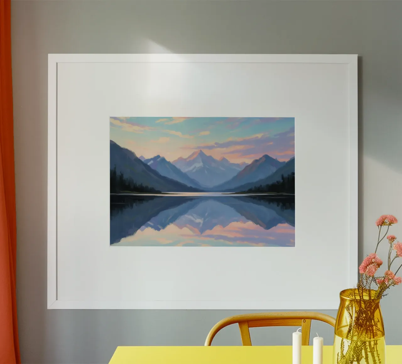 Sussurri del crepuscolo: Sereno lago di montagna che riflette il cielo poster con telaio in plastica da Artistic-shop