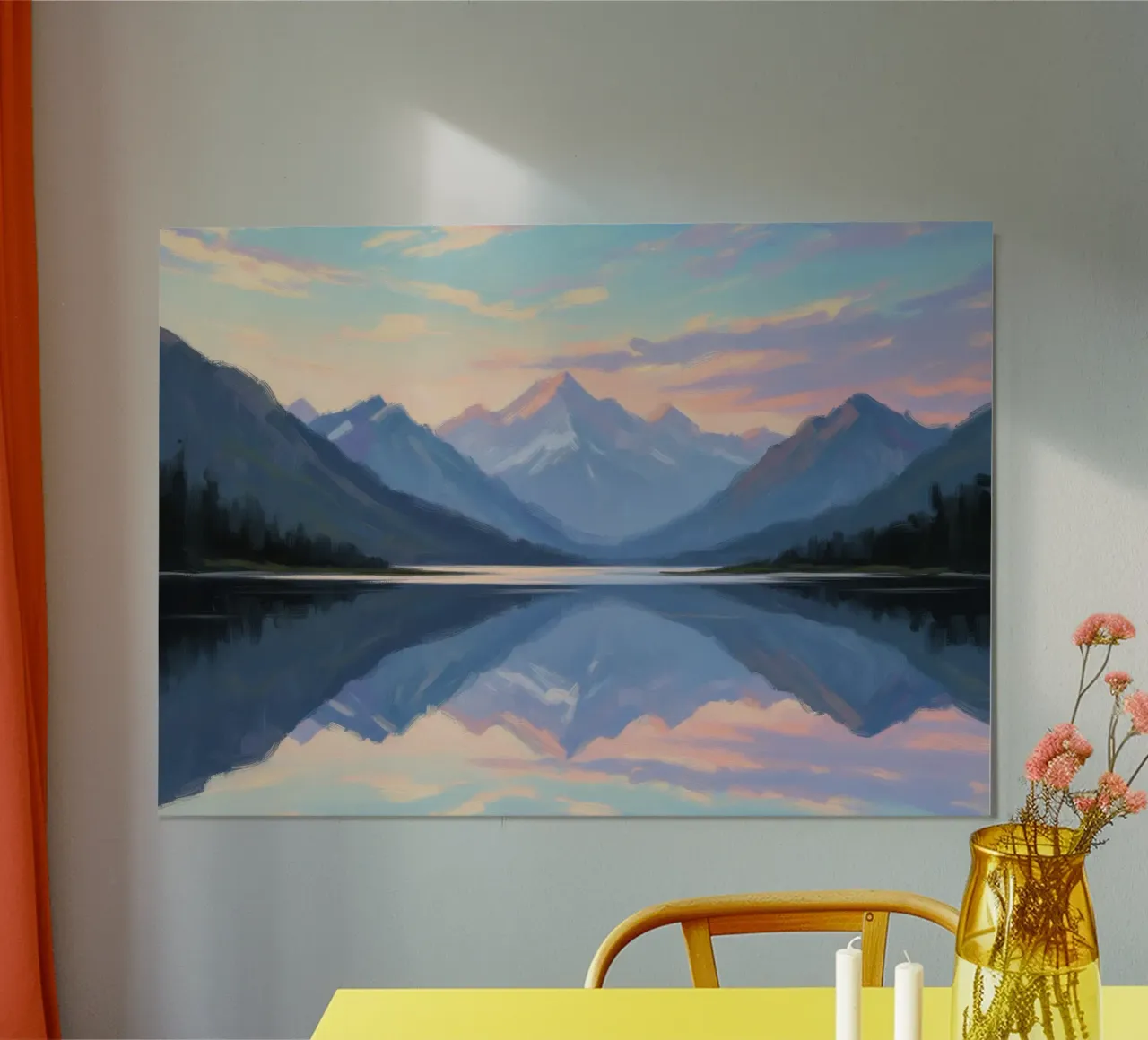 Sussurri del crepuscolo: Sereno lago di montagna che riflette il cielo poster con telaio in plastica da Artistic-shop