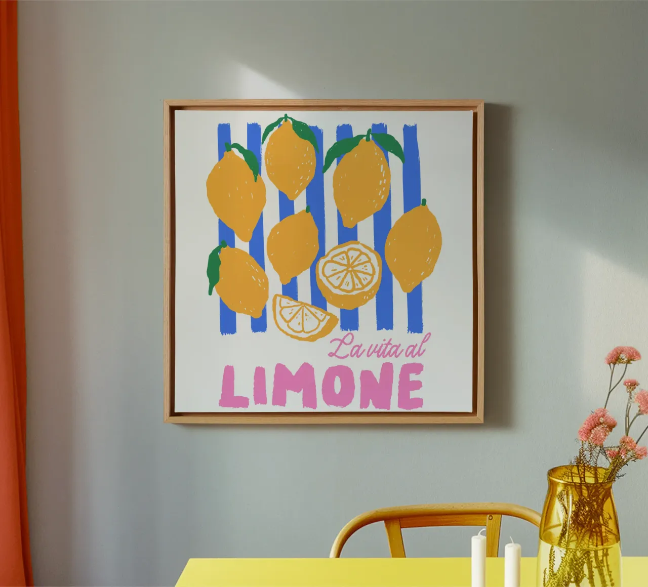 Lemon Print, Lemon Print Wall Art Gift, Home Decor Fruit Art canvas with Floater frame by DolceVita