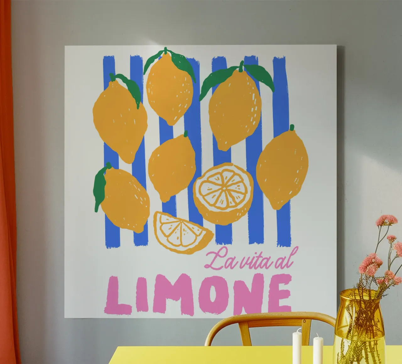 Lemon Print, Lemon Print Wall Art Gift, Home Decor Fruit Art canvas with Floater frame by DolceVita