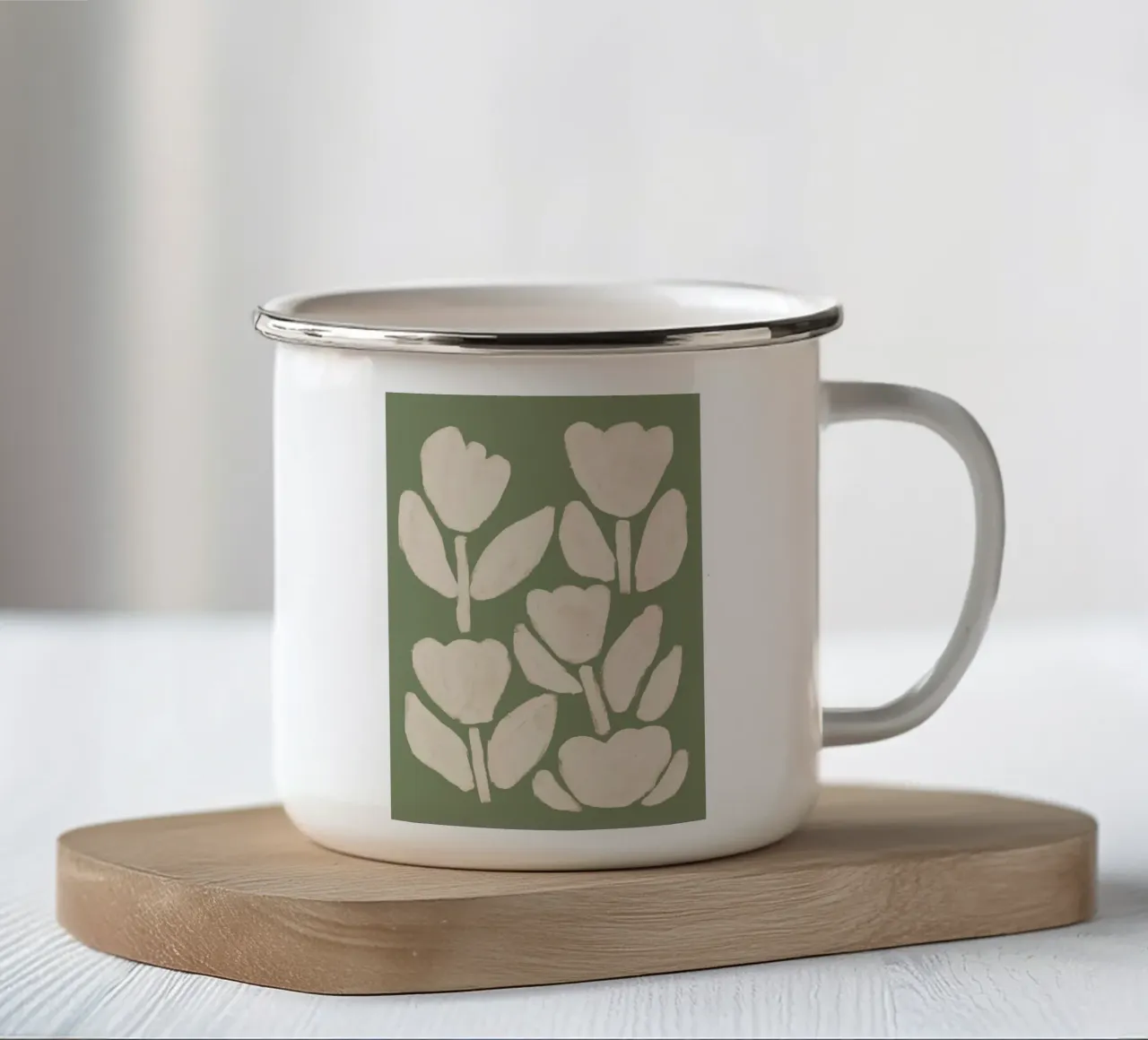 Abstracte saliegroene tulpen emaille mok van Melloi Art Print