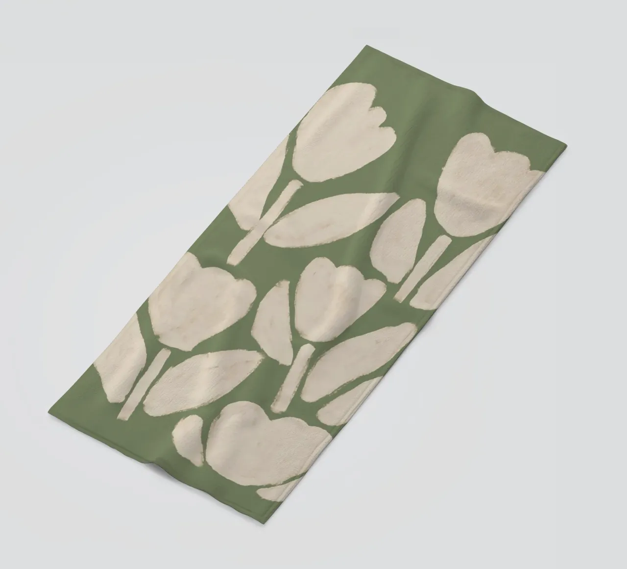 Abstracte saliegroene tulpen strandhanddoek van Melloi Art Print