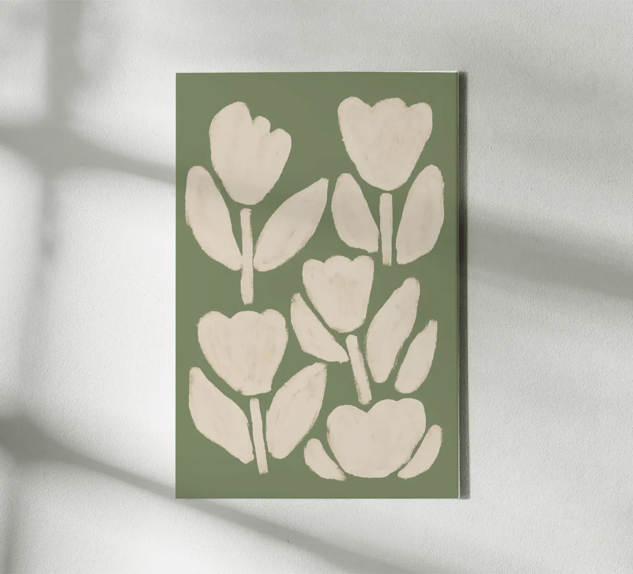 Tulipanes abstractos verde salvia lienzo con Marco flotante de Melloi Art Print