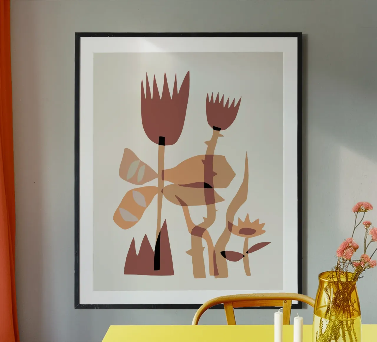 Fiore stravagante 04 poster con telaio in legno da Little Dean