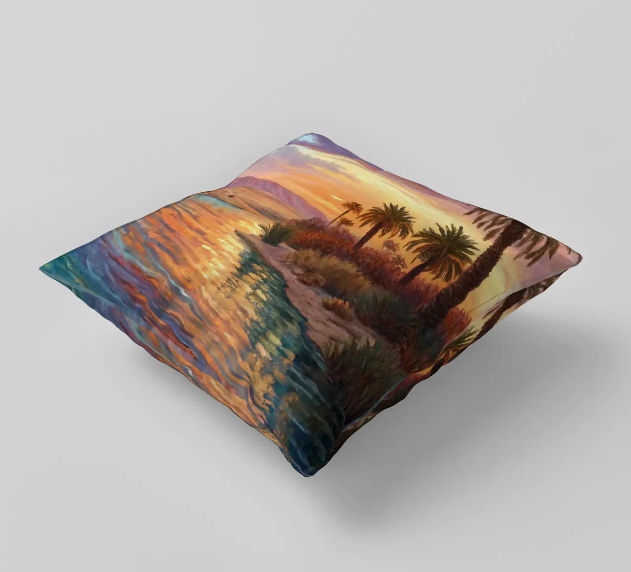 Oasi dell'ora d'oro: L'abbraccio di un fiume del deserto cuscino da Artistic-shop