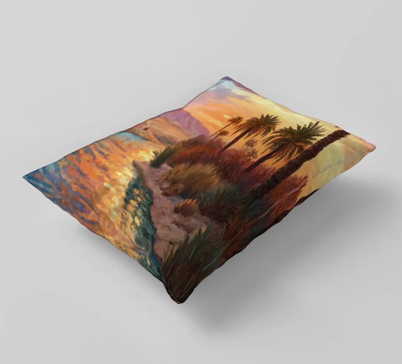 Oasi dell'ora d'oro: L'abbraccio di un fiume del deserto cuscino da Artistic-shop