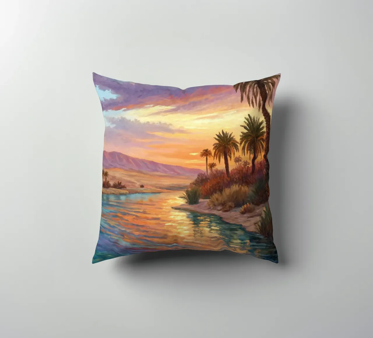 Oasi dell'ora d'oro: L'abbraccio di un fiume del deserto cuscino da Artistic-shop