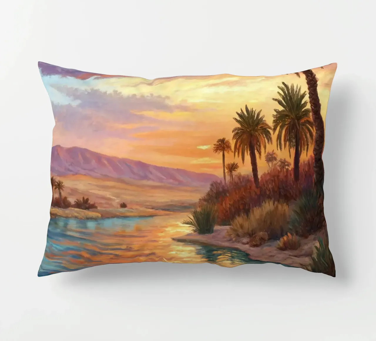 Oasi dell'ora d'oro: L'abbraccio di un fiume del deserto cuscino da Artistic-shop