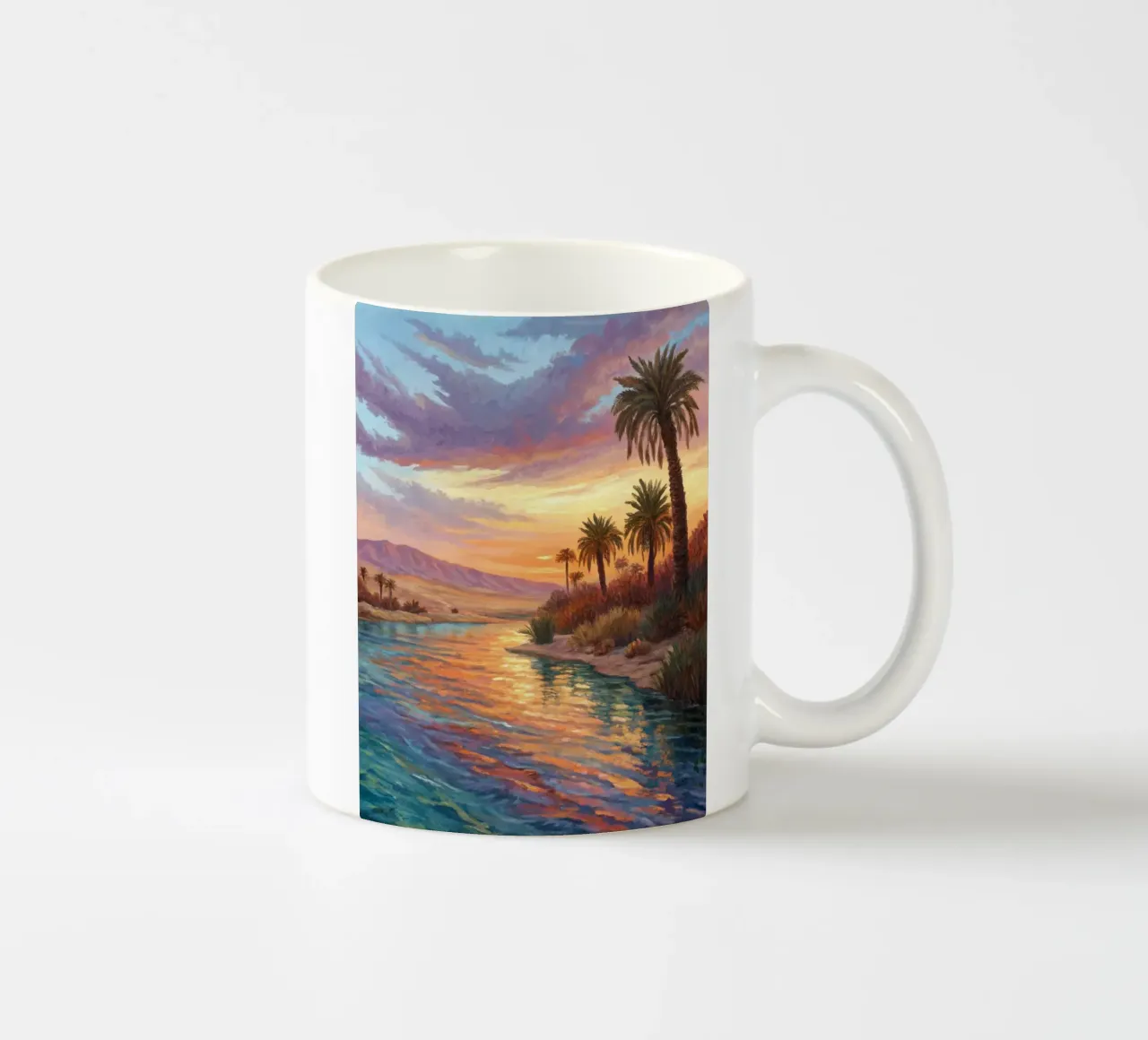Oasi dell'ora d'oro: L'abbraccio di un fiume del deserto tazza in ceramica da Artistic-shop