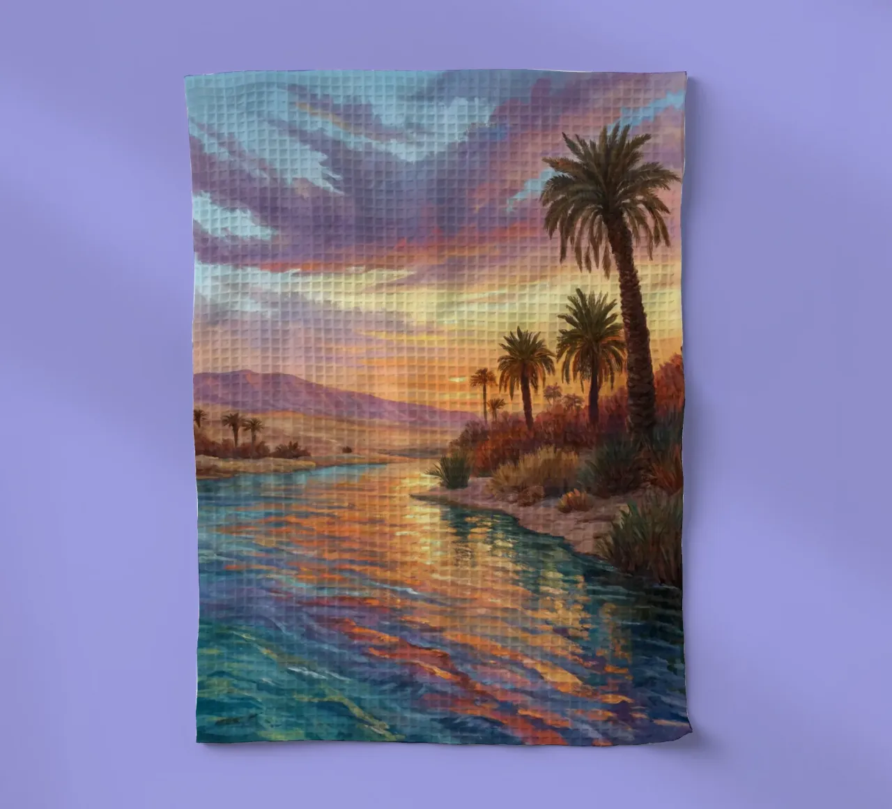 Oasi dell'ora d'oro: L'abbraccio di un fiume del deserto canovaccio da cucina da Artistic-shop