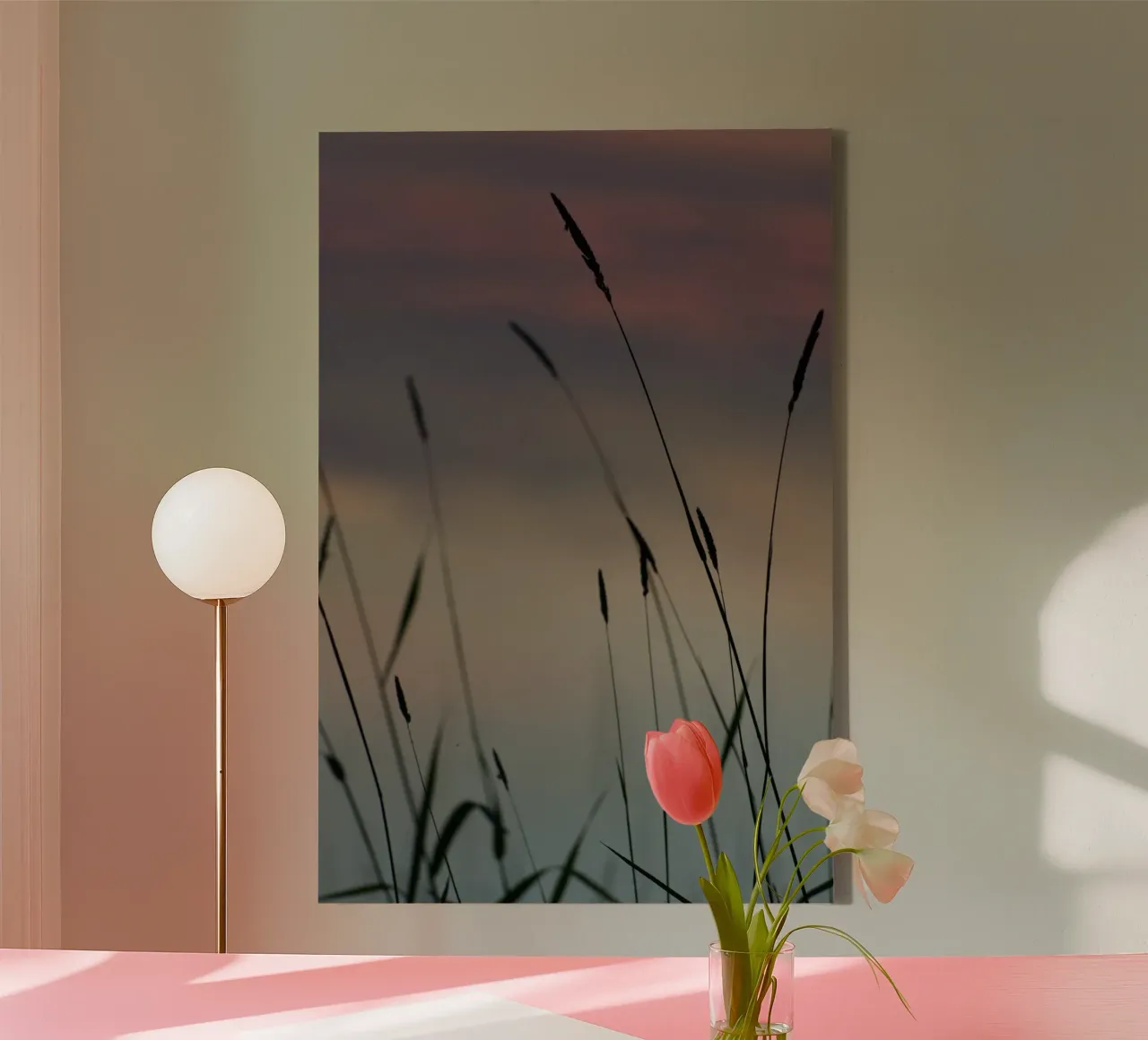 Sunset by the lake lienzo con Marco flotante de Carol Maia