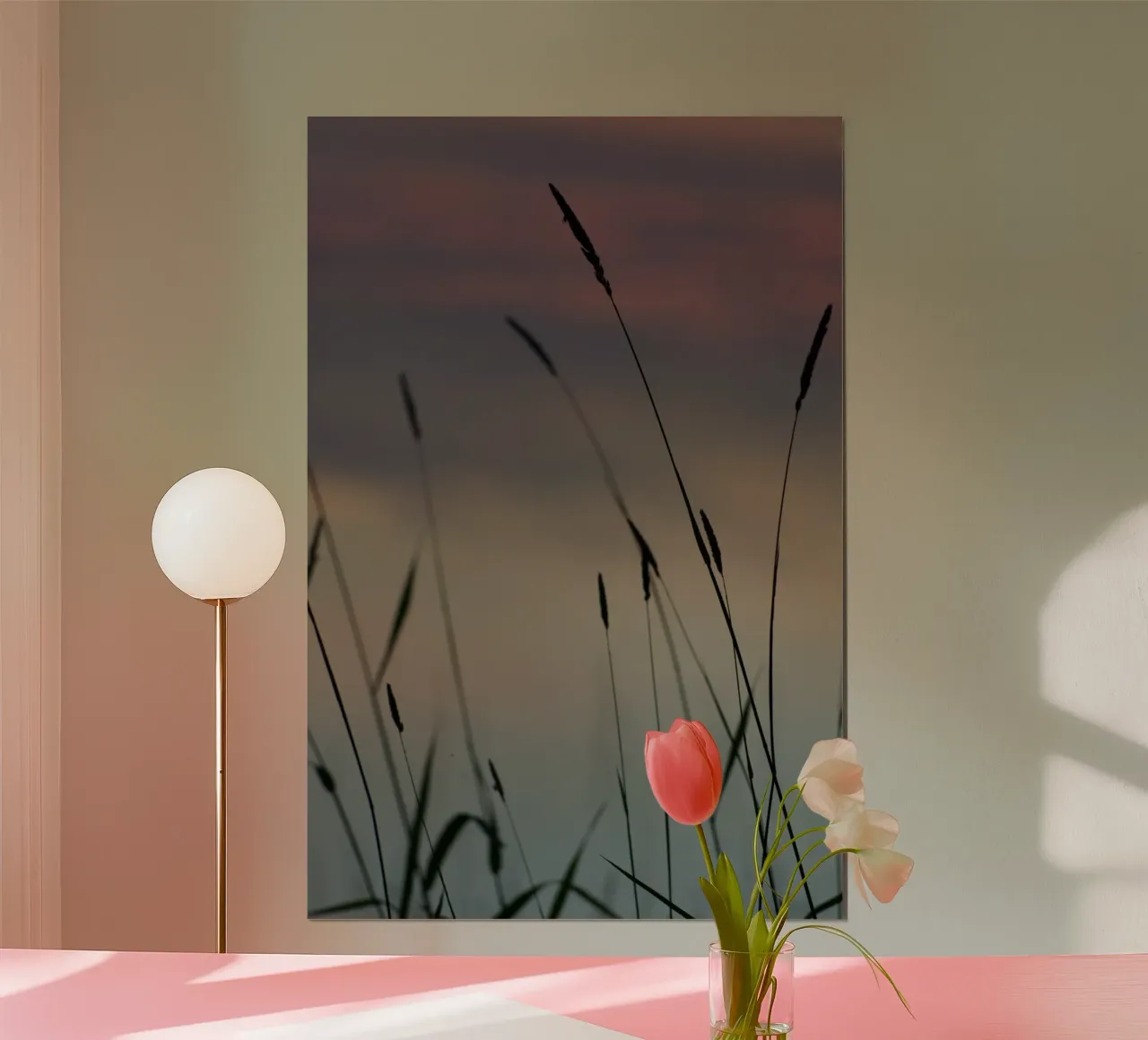 Sunset by the lake poster con telaio in legno da Carol Maia