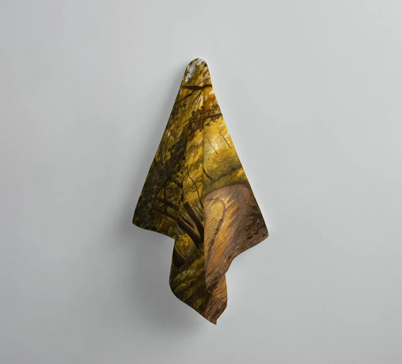 The Golden Path at Dusk: A Serene Journey Through a Sunlit F towel by Artistic-shop