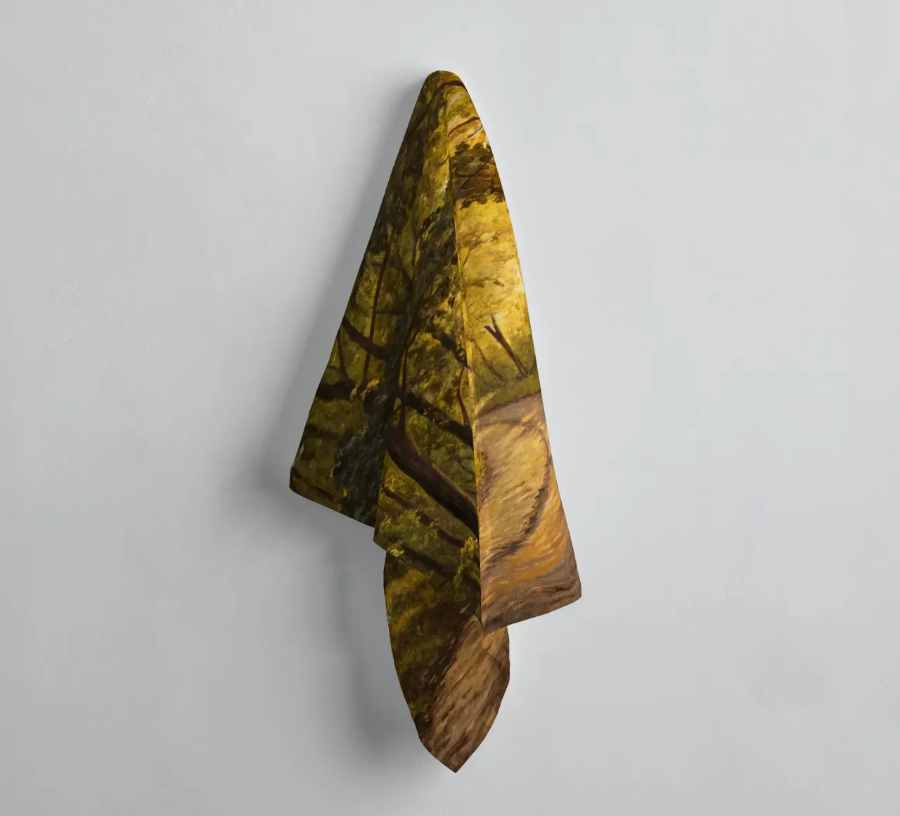 The Golden Path at Dusk: A Serene Journey Through a Sunlit F towel by Artistic-shop