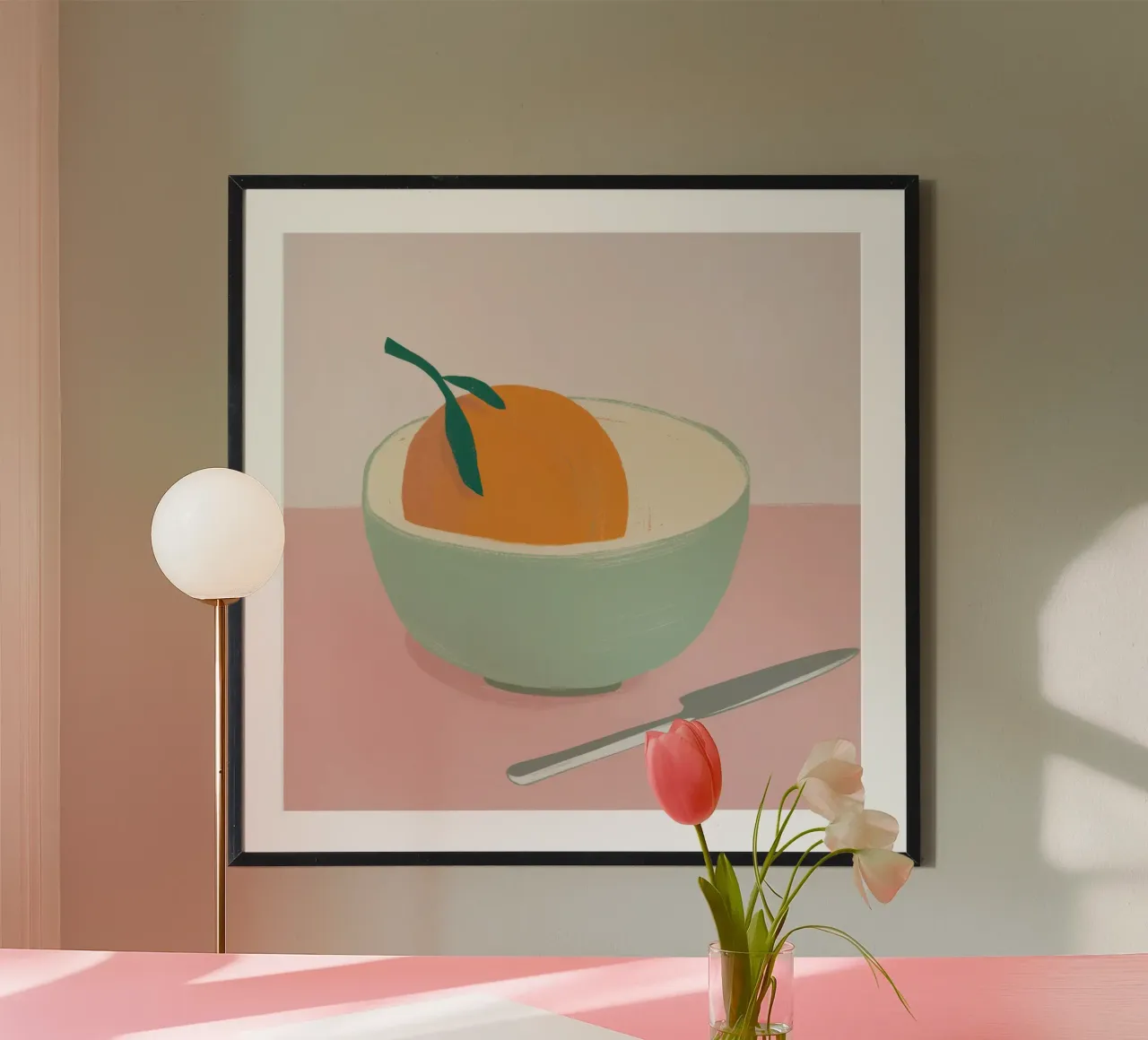 Arancione in una ciotola poster con telaio in plastica da Frame Aura