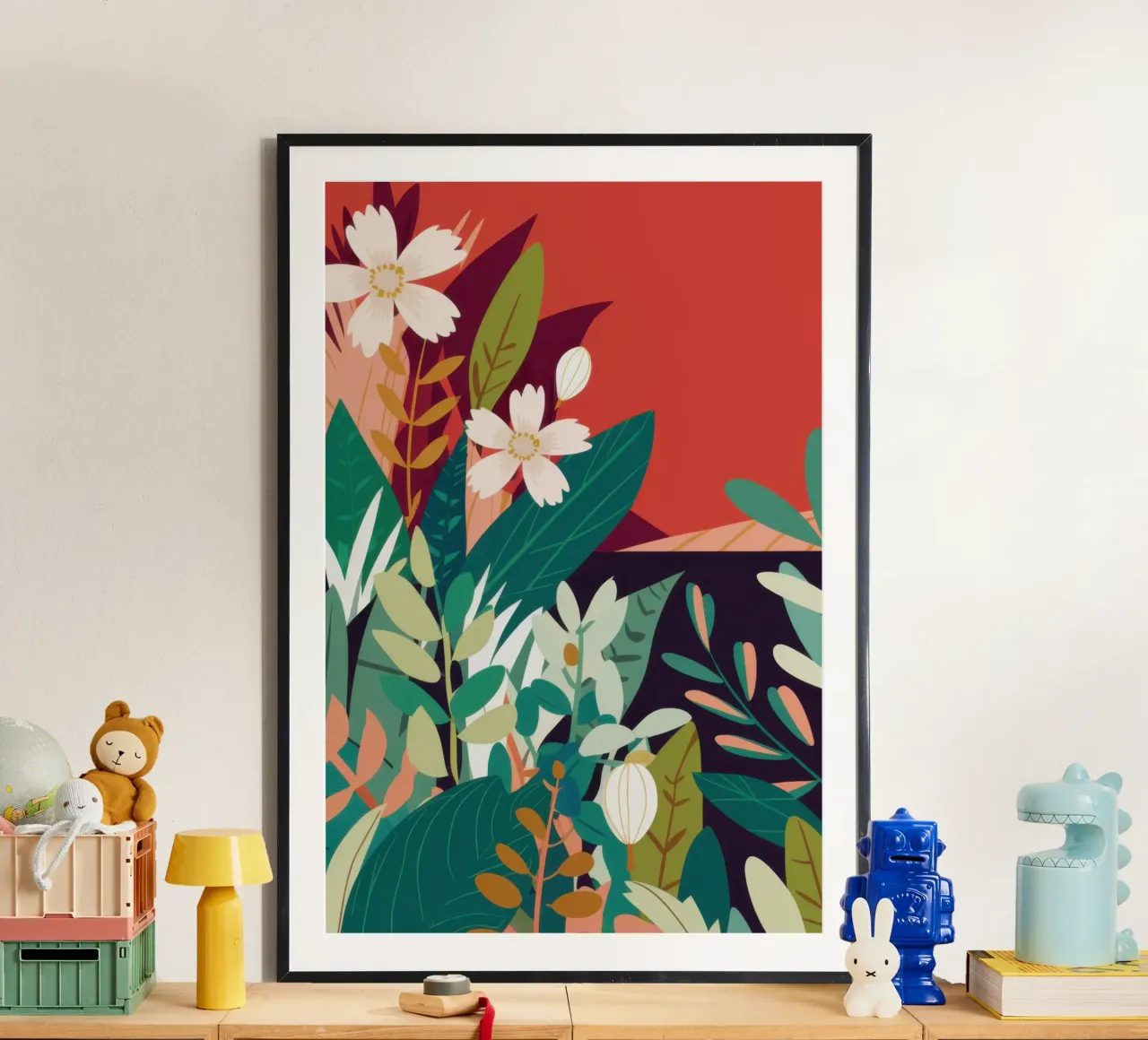 Fiore rosso Immobile poster con telaio in alluminio da Frame Aura