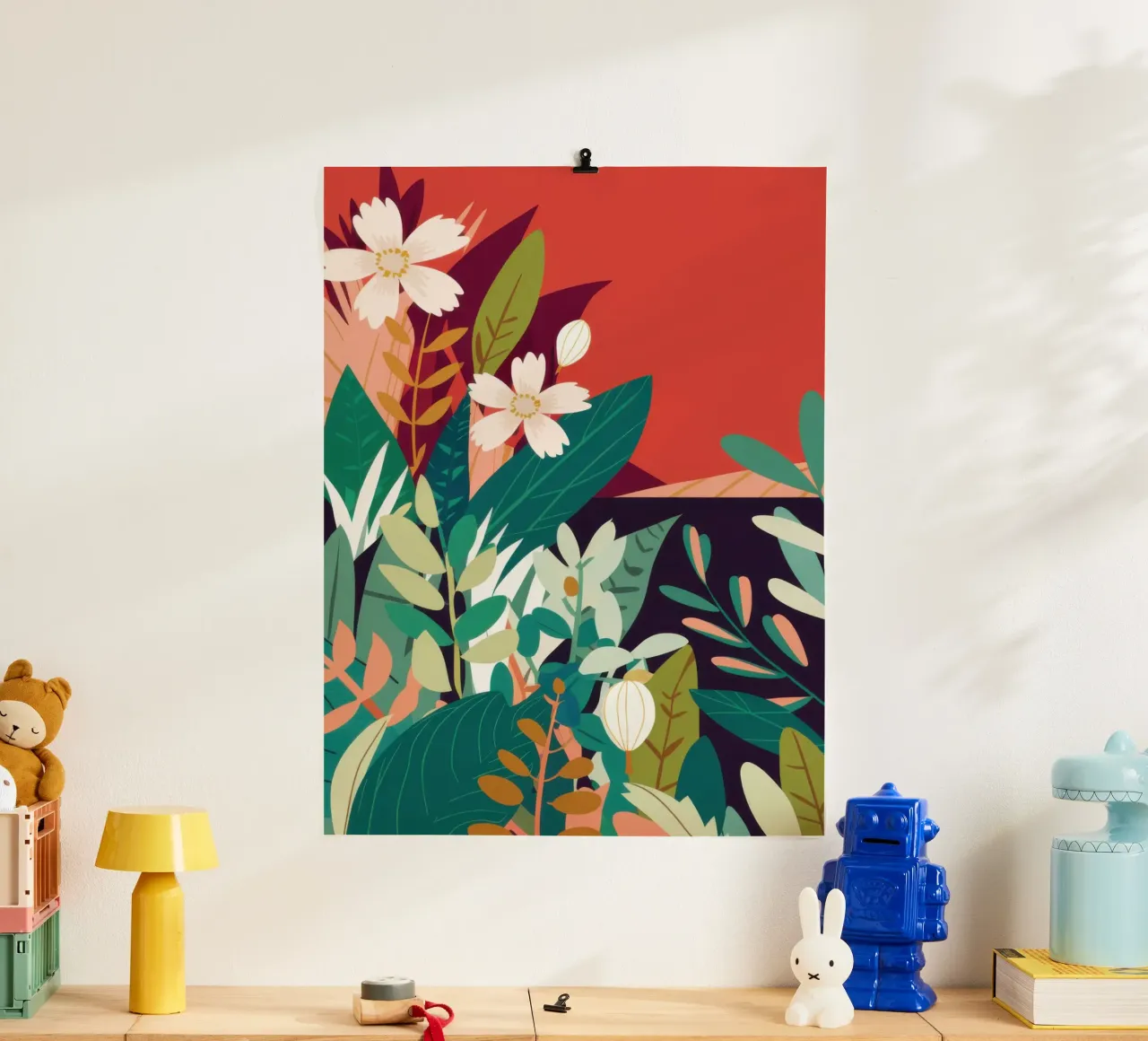 Fiore rosso Immobile poster con telaio in alluminio da Frame Aura