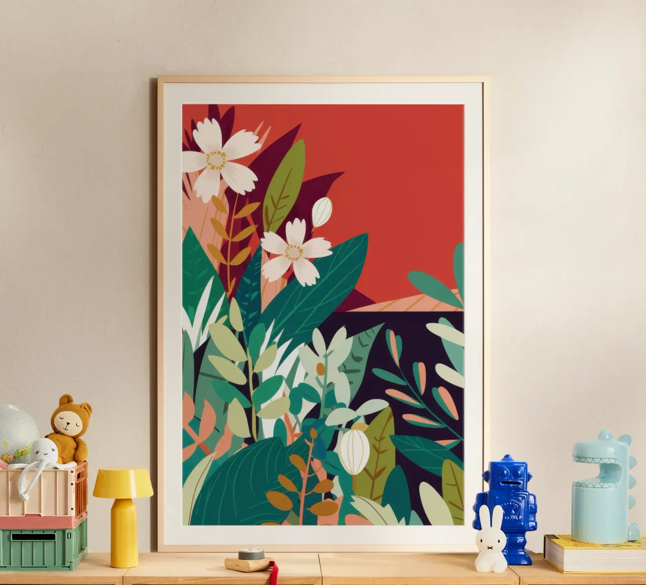 Fiore rosso Immobile poster con telaio in alluminio da Frame Aura