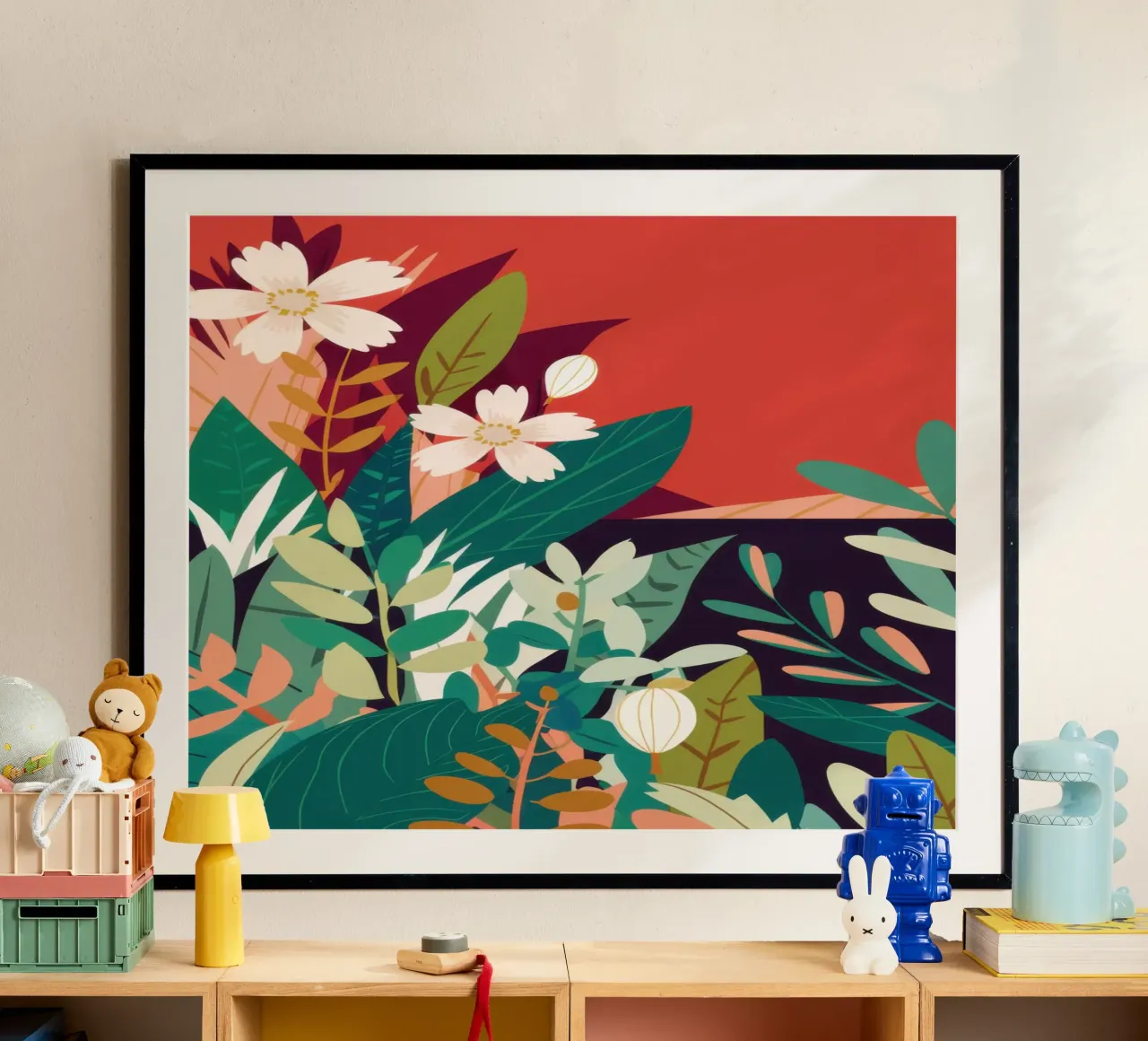 Fiore rosso Immobile poster con telaio in alluminio da Frame Aura