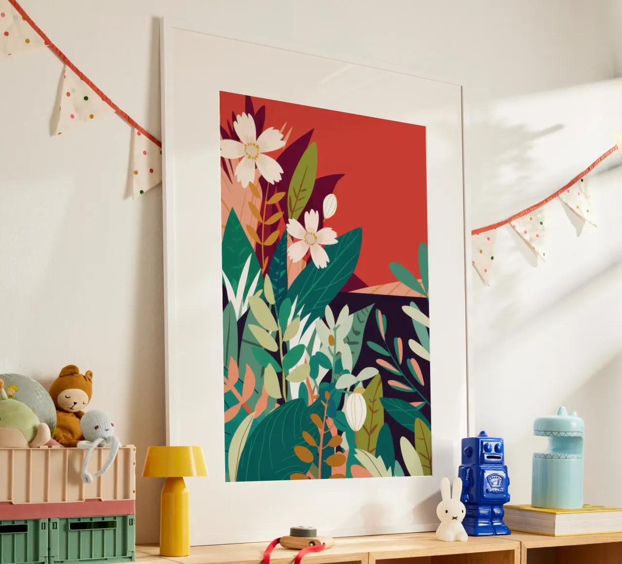 Fiore rosso Immobile poster con telaio in alluminio da Frame Aura