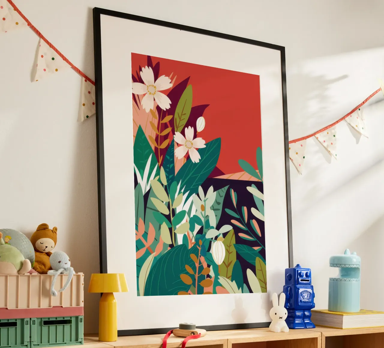 Fiore rosso Immobile poster con telaio in alluminio da Frame Aura