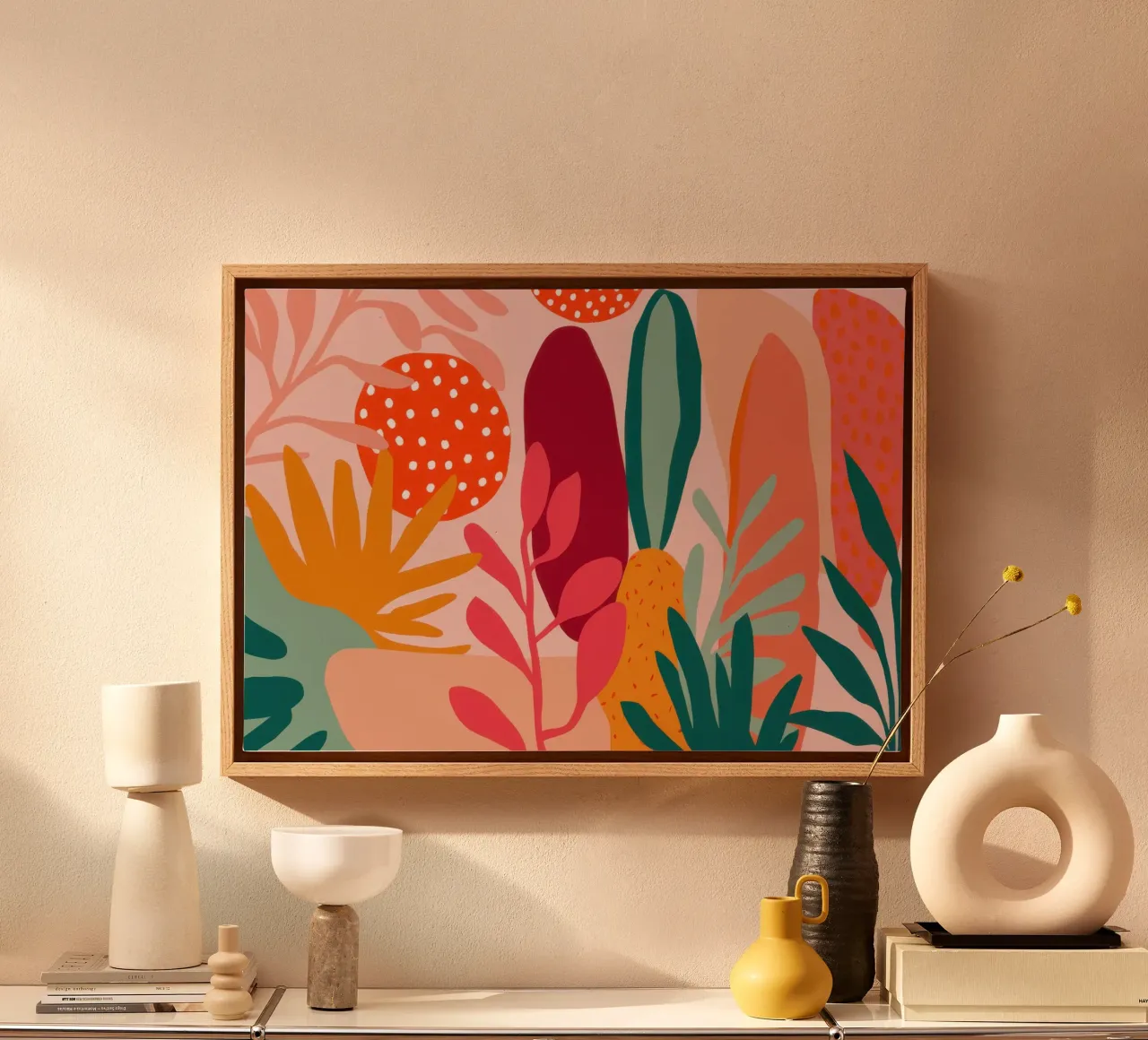 Autumnal Abstract Foliage canvas with Floater frame by Sure Paint