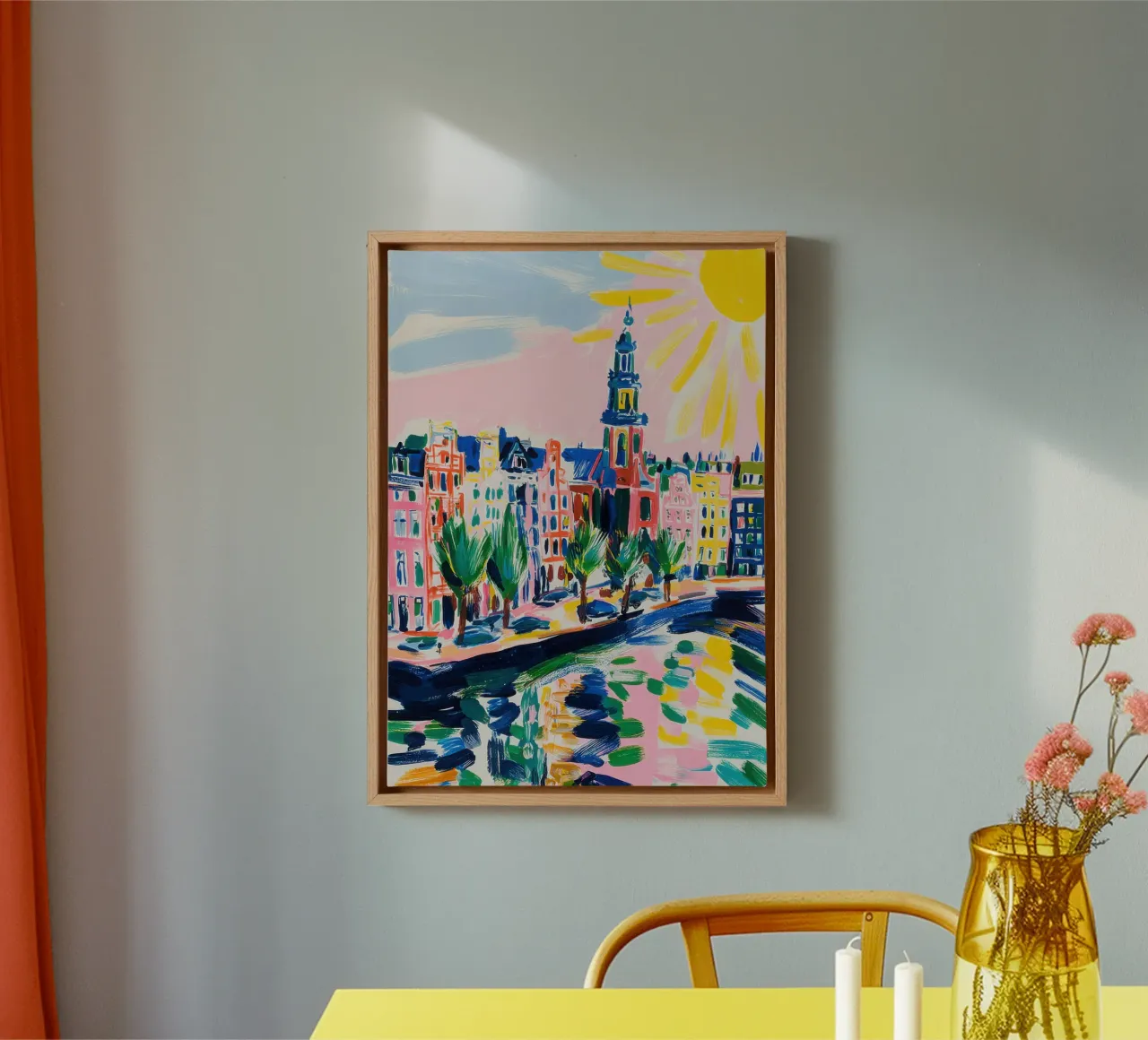 Amsterdam Sommer Gouache tela con Cornice a cassetta da Nikis Art Studio