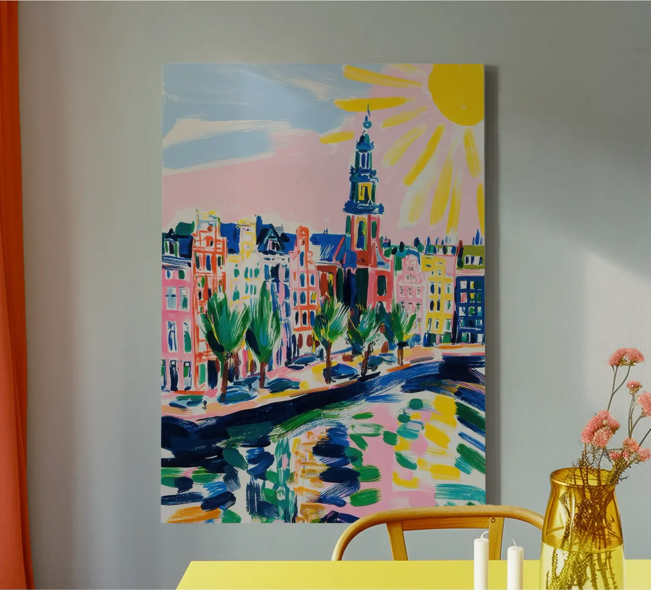 Amsterdam Sommer Gouache tela con Cornice a cassetta da Nikis Art Studio