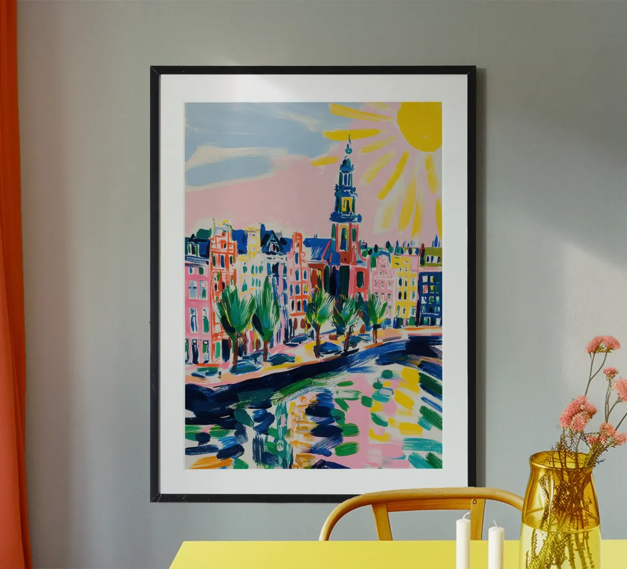 Amsterdam Sommer Gouache poster con telaio in legno da Nikis Art Studio