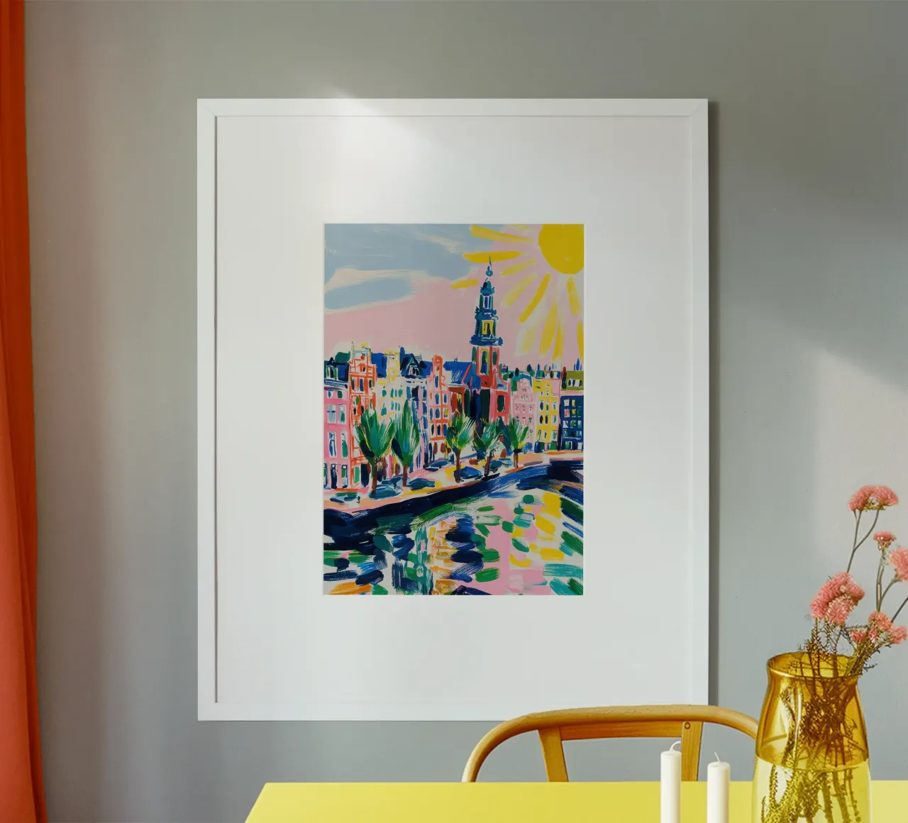 Amsterdam Sommer Gouache poster con telaio in legno da Nikis Art Studio