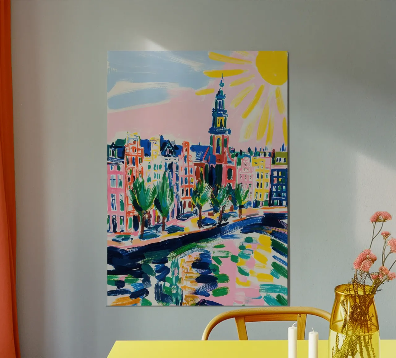Amsterdam Sommer Gouache poster con telaio in legno da Nikis Art Studio