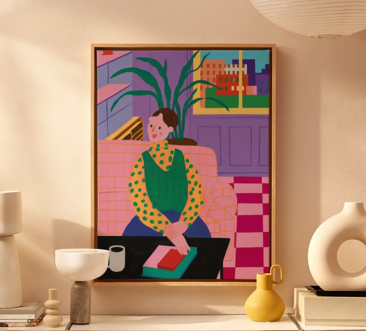 Geruite Vloer Overpeinzing canvas met Baklijst van Enter Bloom