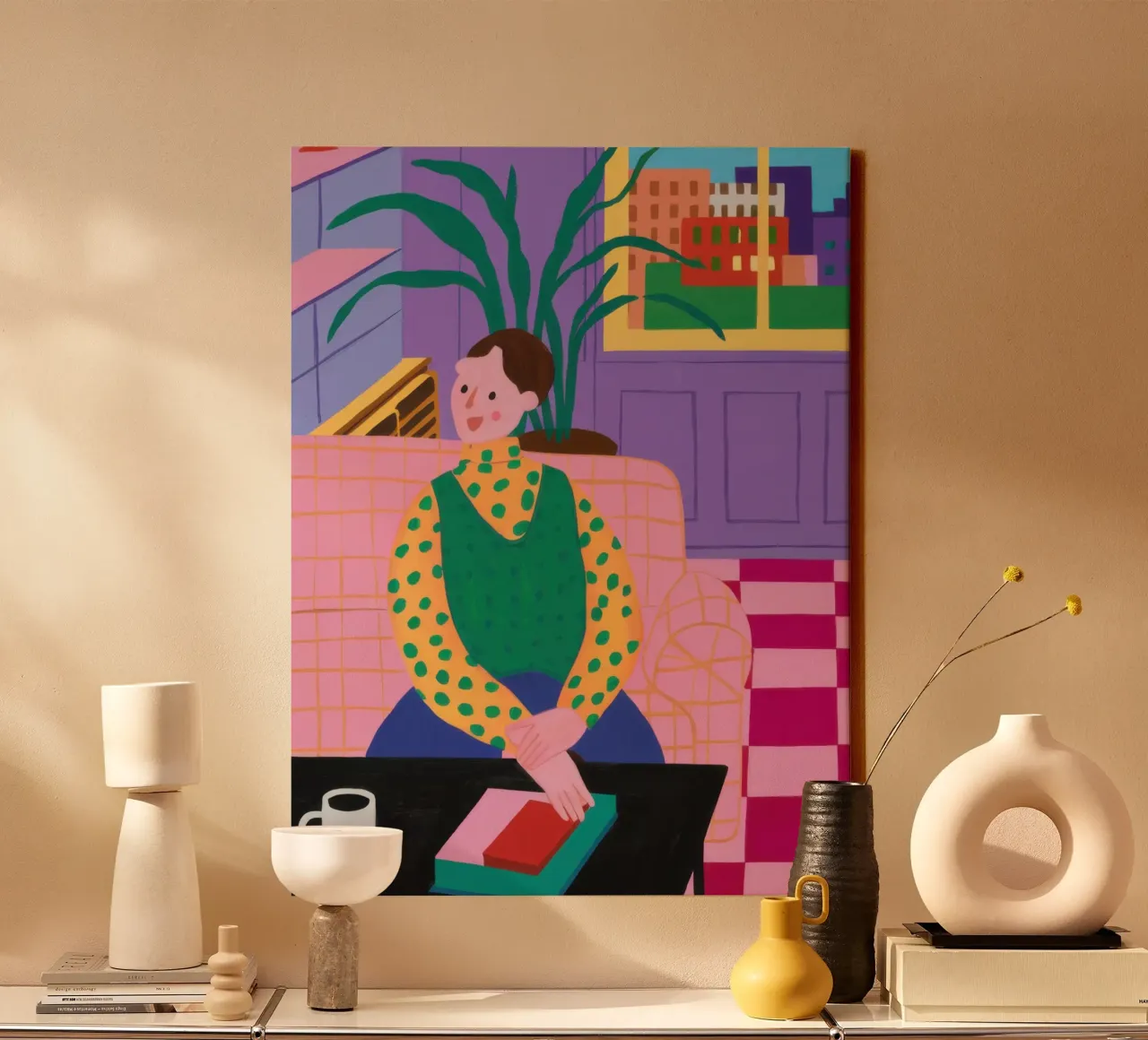 Geruite Vloer Overpeinzing canvas met Baklijst van Enter Bloom