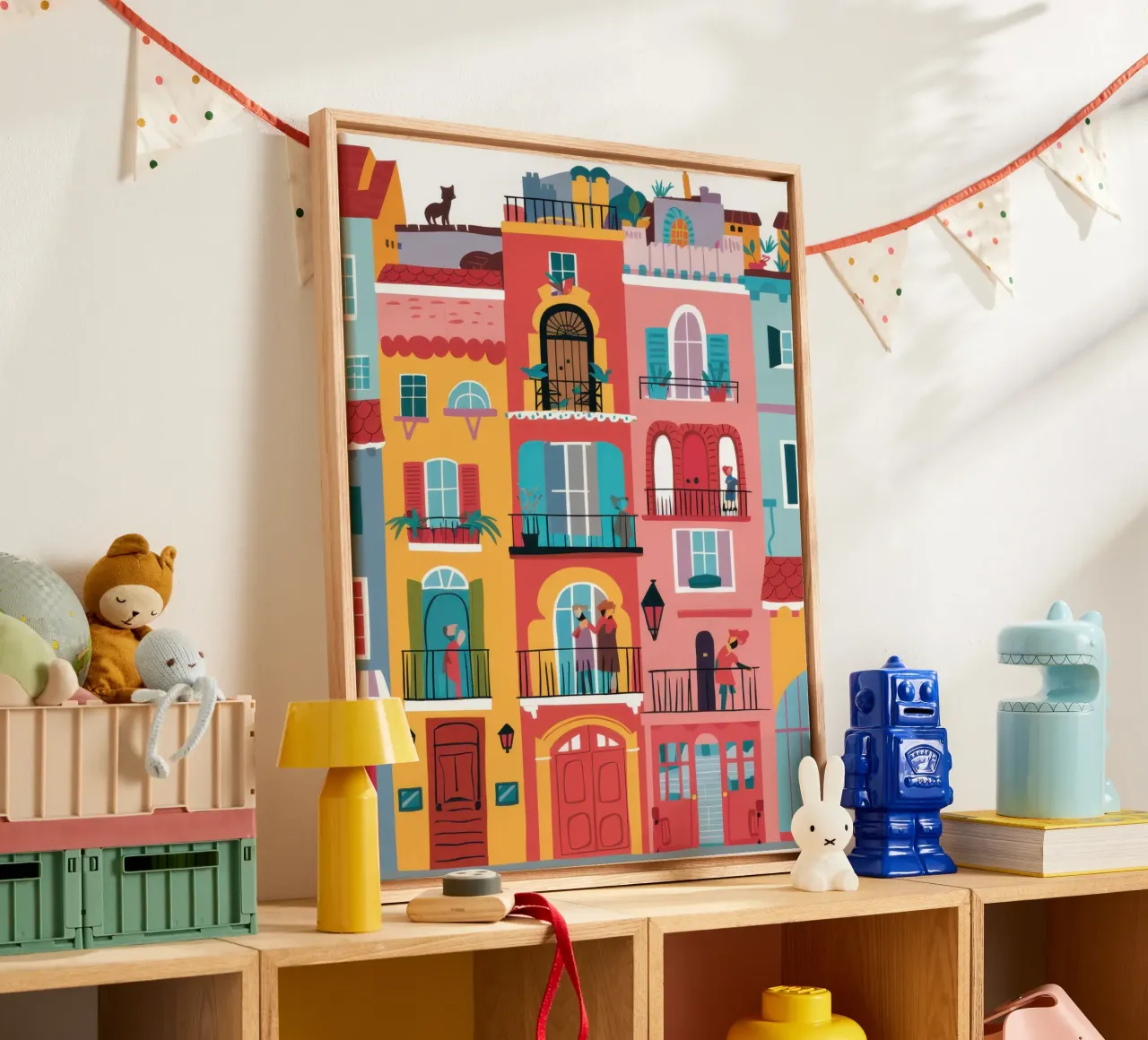 Levendige stedelijke gevel canvas met Baklijst van Frame Aura