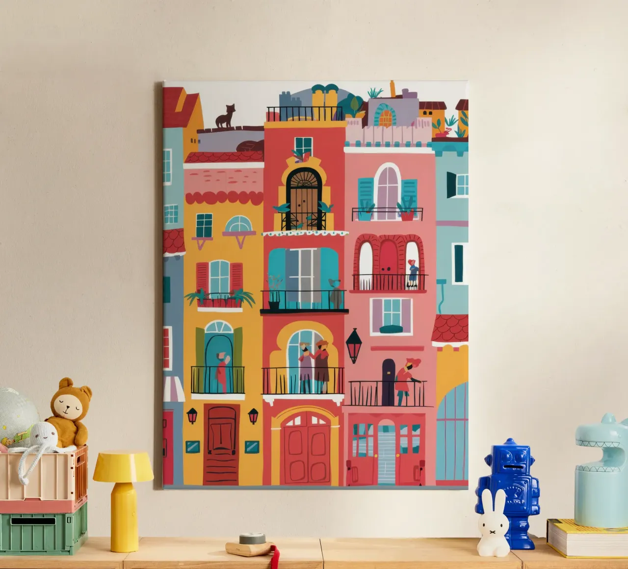 Levendige stedelijke gevel canvas met Baklijst van Frame Aura