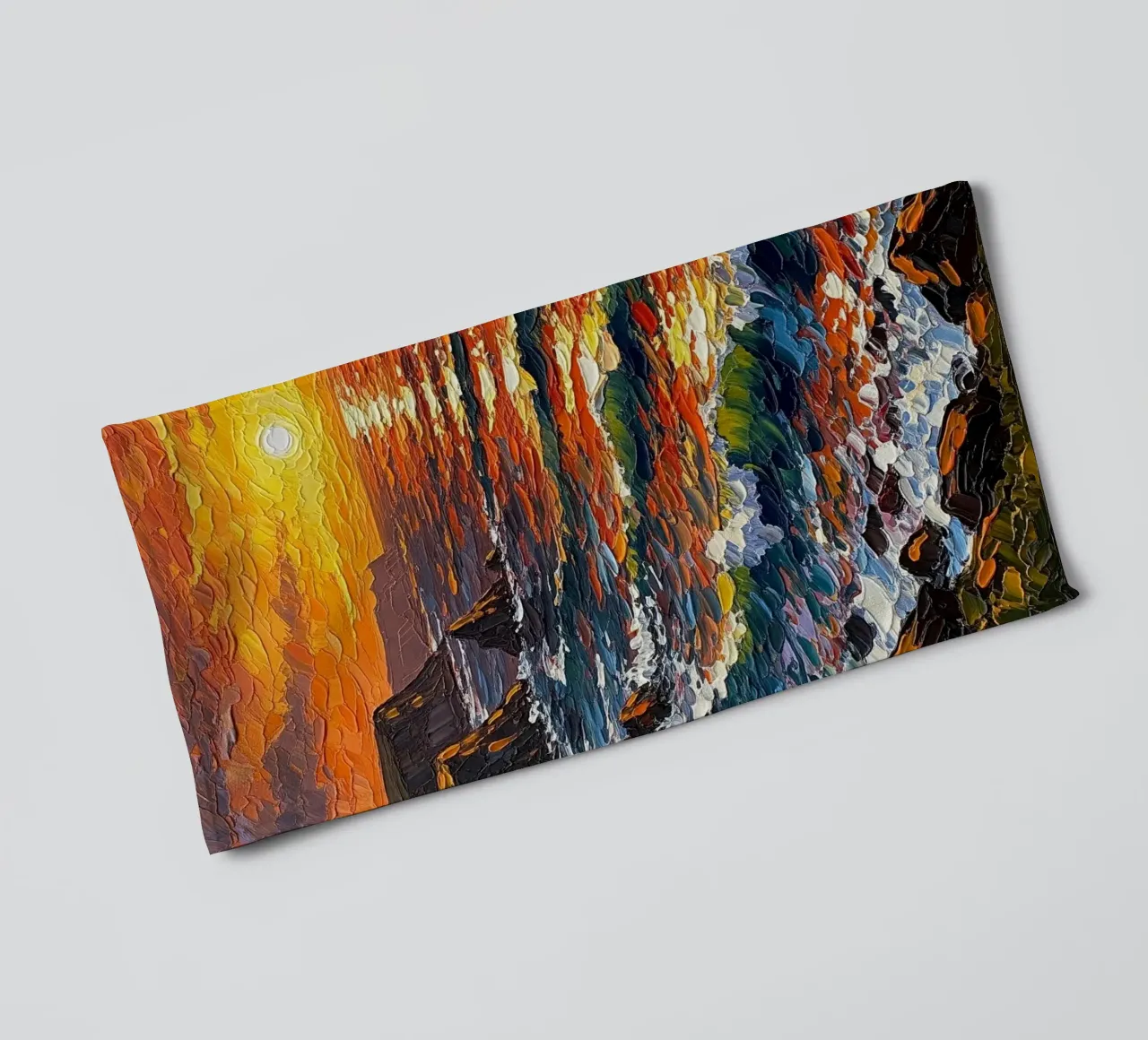 Sunset Cliffs: A Textured Impasto Seascape towel by Artistic-shop