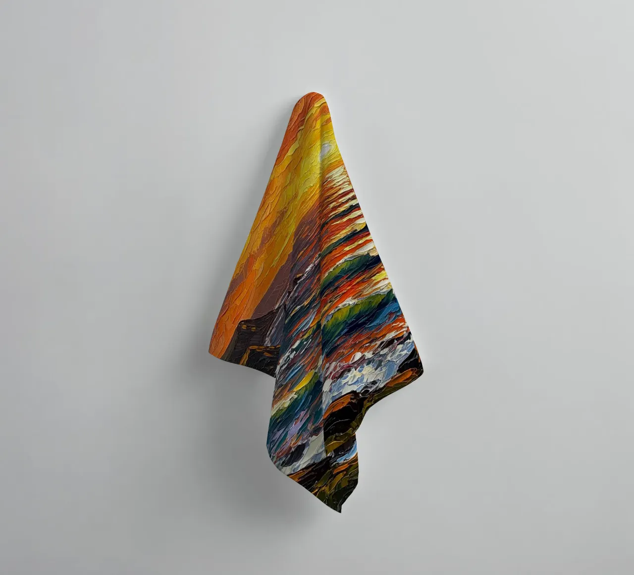 Sunset Cliffs: A Textured Impasto Seascape towel by Artistic-shop