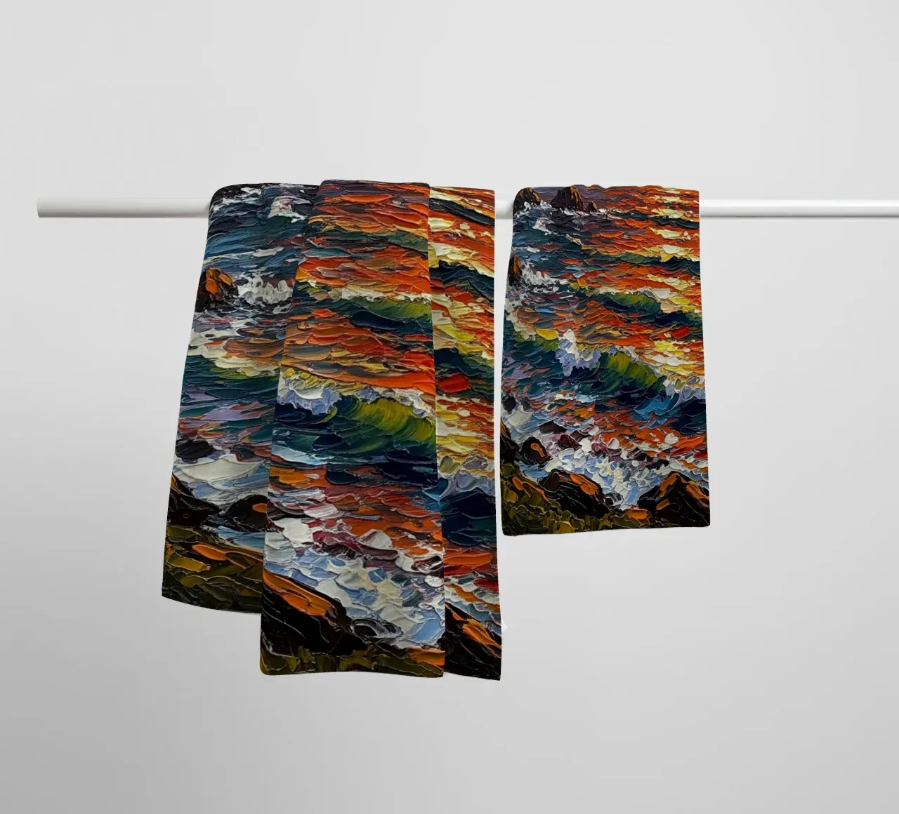 Sunset Cliffs: A Textured Impasto Seascape towel by Artistic-shop