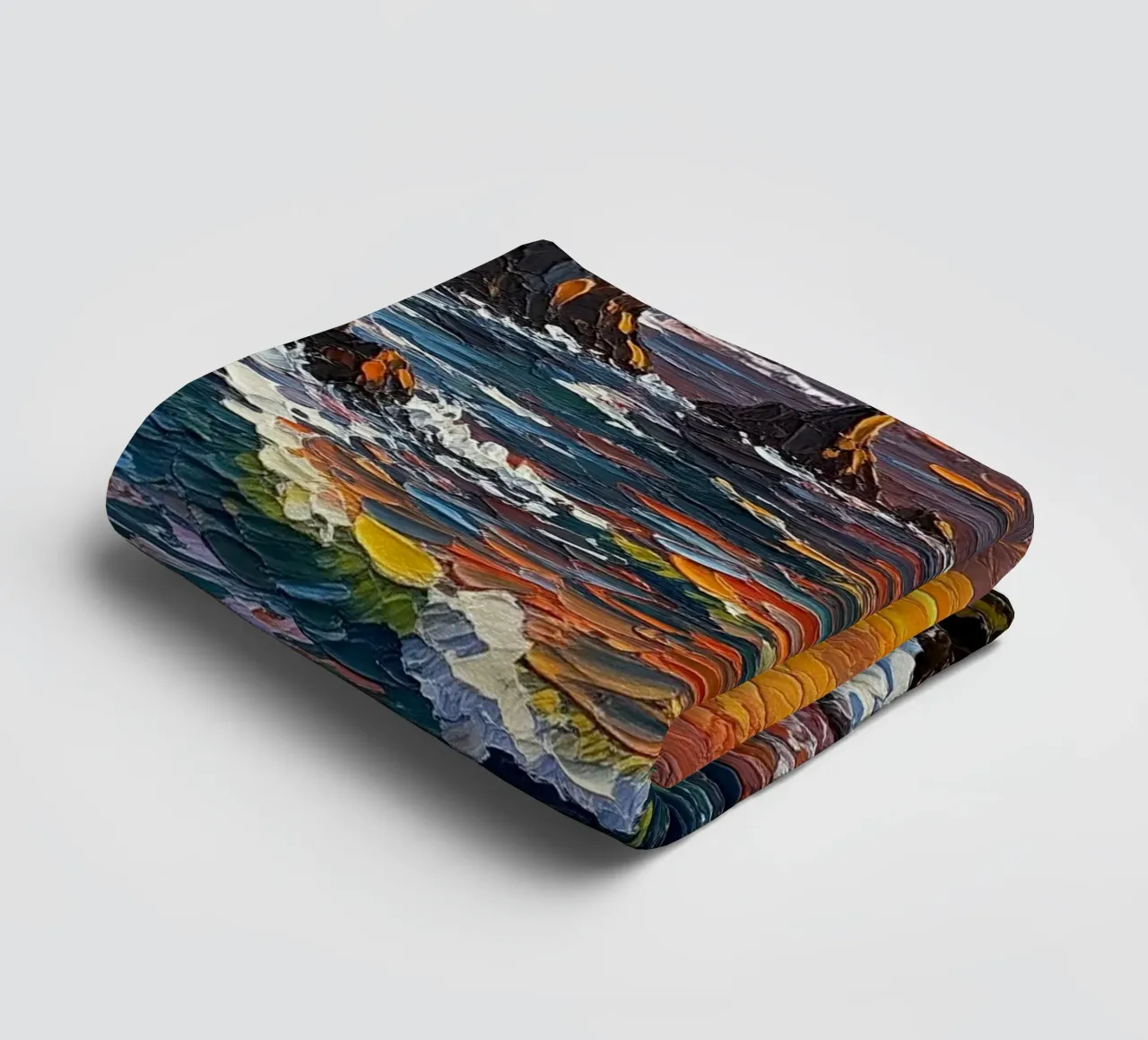 Sunset Cliffs: A Textured Impasto Seascape towel by Artistic-shop