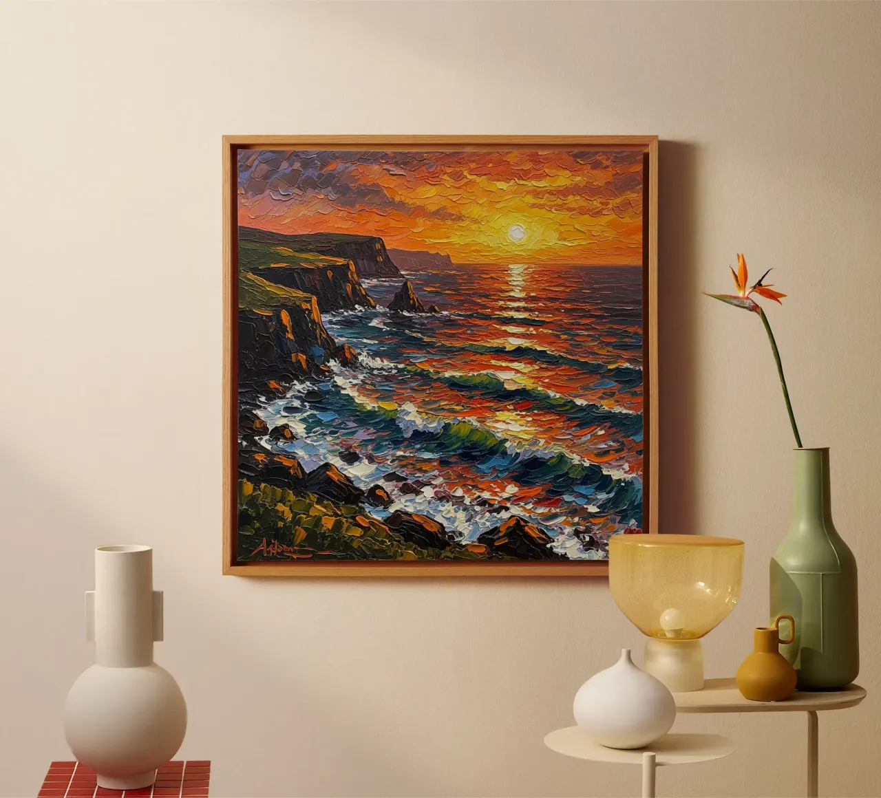 Sunset Cliffs: A Textured Impasto Seascape canvas by Artistic-shop