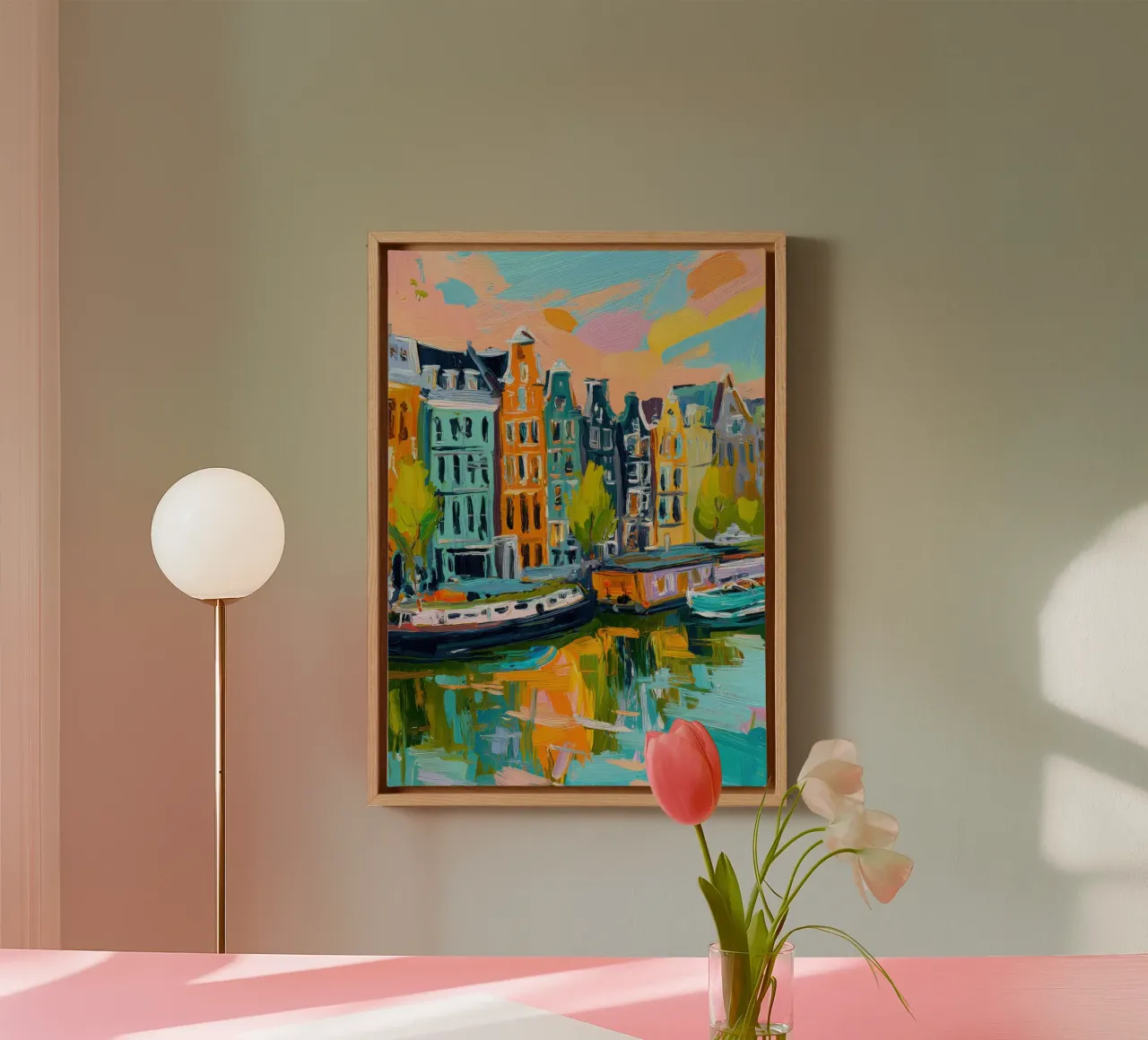 Canali di Amsterdam Pittura ad olio tela con Cornice a cassetta da Nikis Art Studio