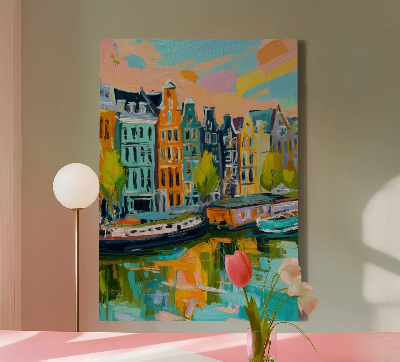 Canali di Amsterdam Pittura ad olio tela con Cornice a cassetta da Nikis Art Studio