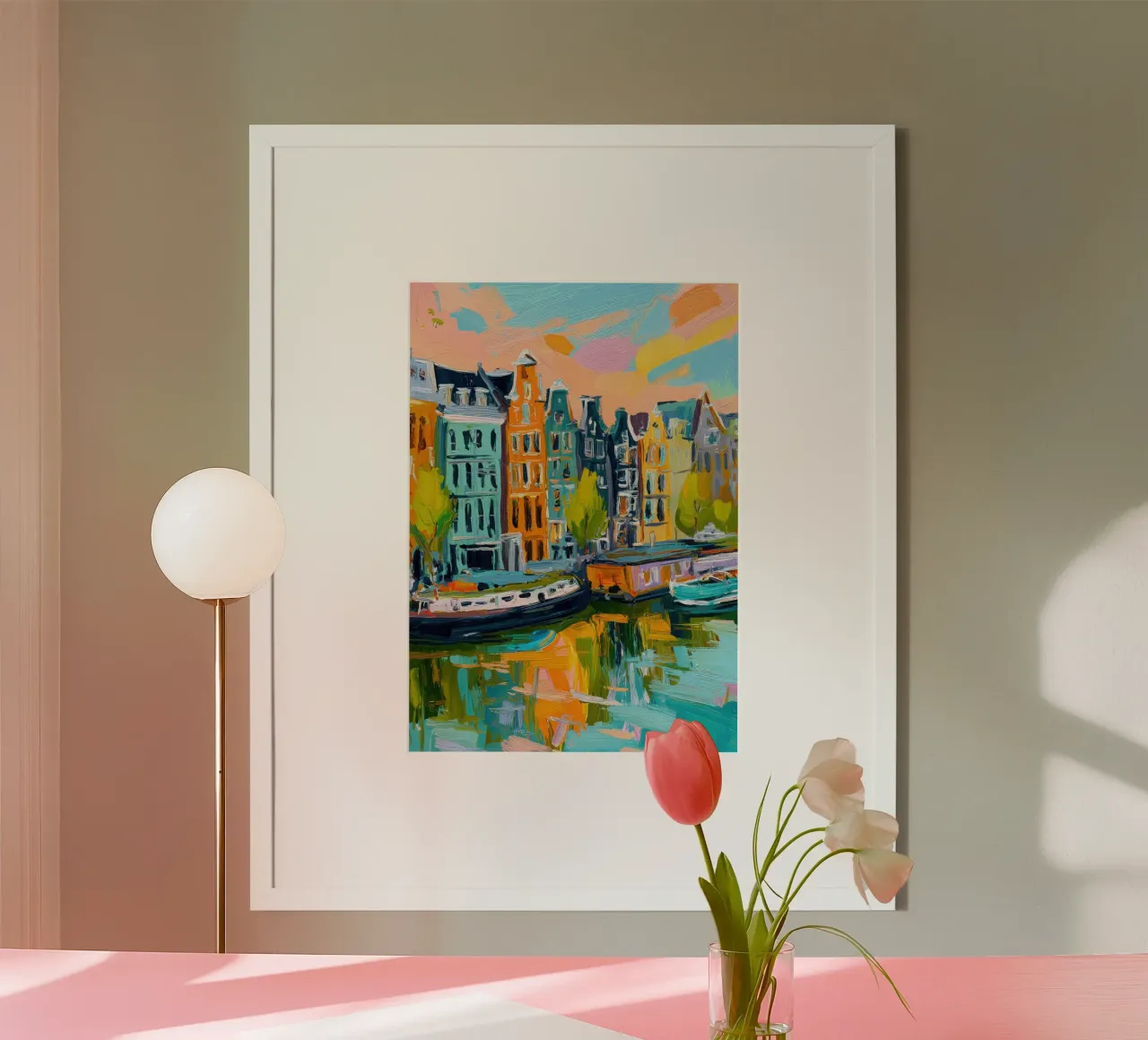 Canali di Amsterdam Pittura ad olio poster con telaio in alluminio da Nikis Art Studio