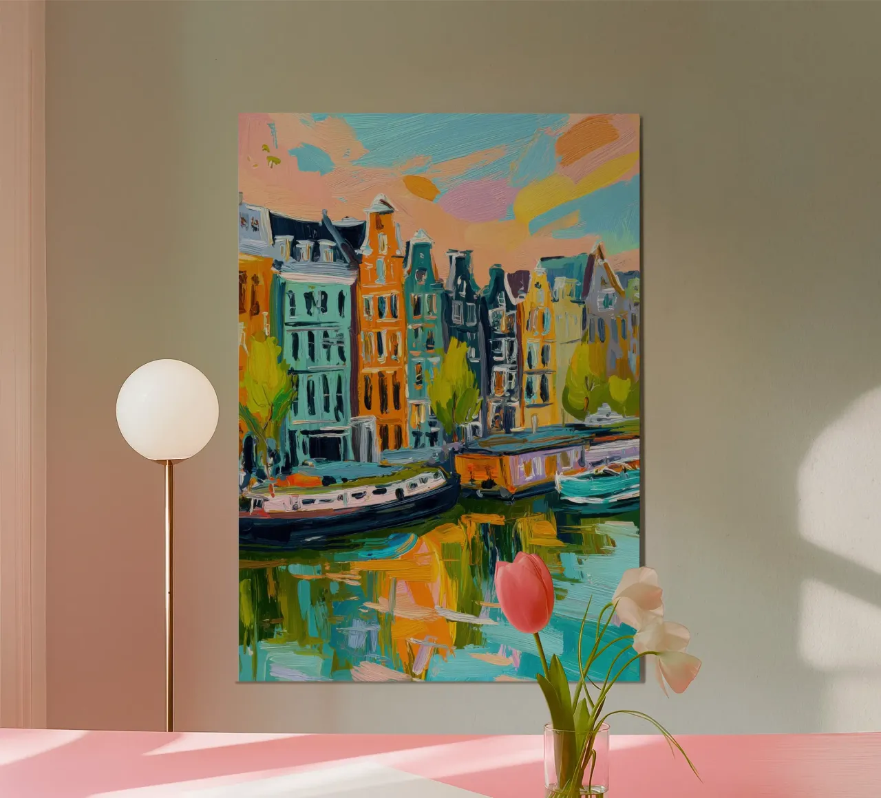 Canali di Amsterdam Pittura ad olio poster con telaio in alluminio da Nikis Art Studio