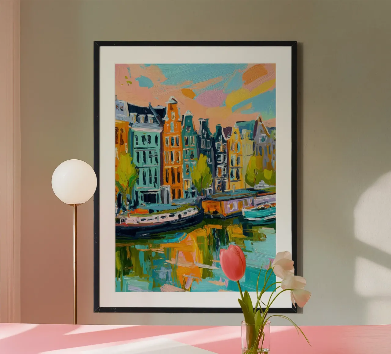 Canali di Amsterdam Pittura ad olio poster con telaio in alluminio da Nikis Art Studio