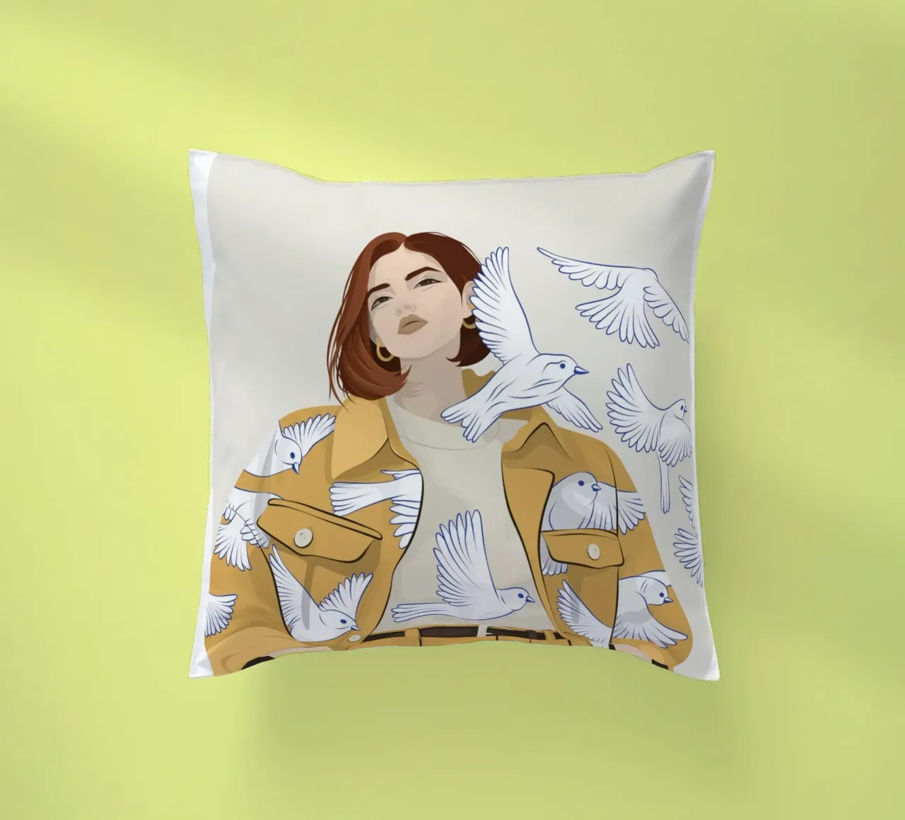 Donna con uccelli cuscino da Lise.ya