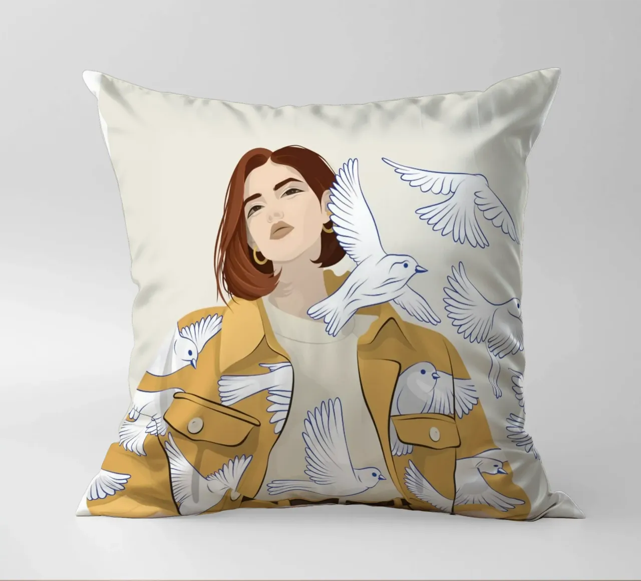 Donna con uccelli cuscino da Lise.ya