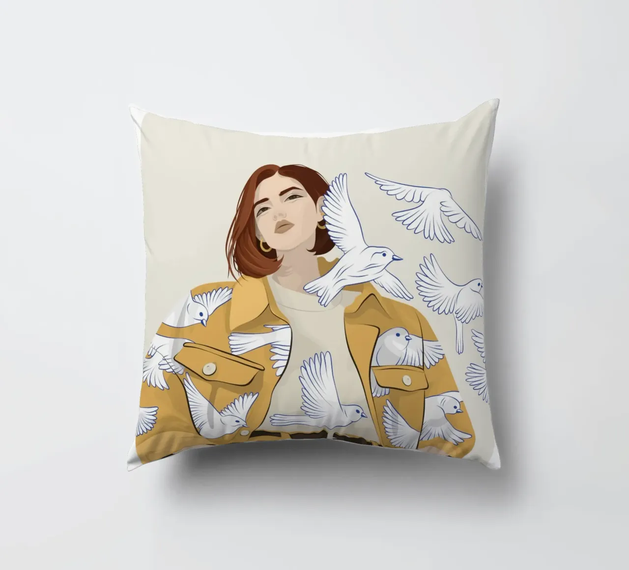 Donna con uccelli cuscino da Lise.ya